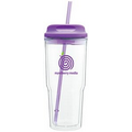 24 Oz. Clear Gulp Tumbler Cup W/Purple Lid & Straw